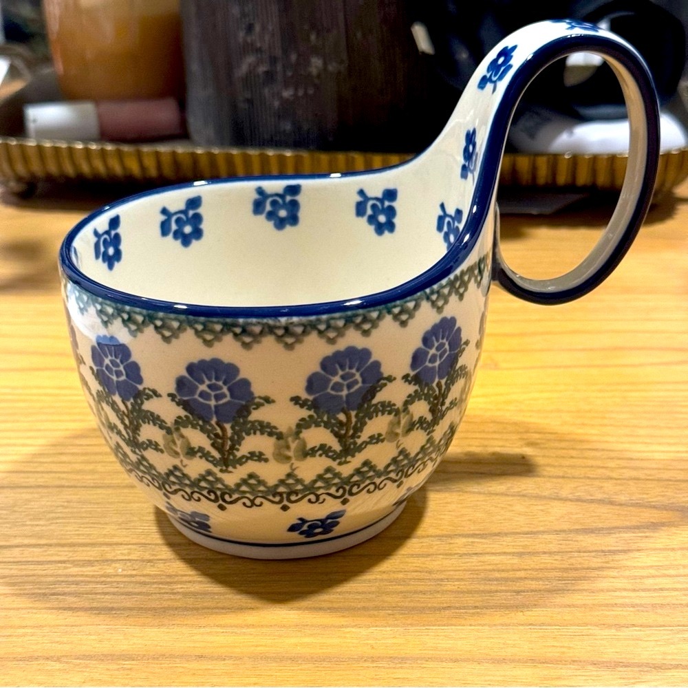 Blue Rose Polish Pottery   Soup Mug